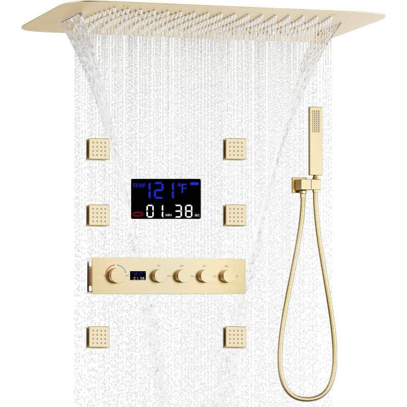 Faucet - Brass Brushed Gold Digital Display Thermostatic