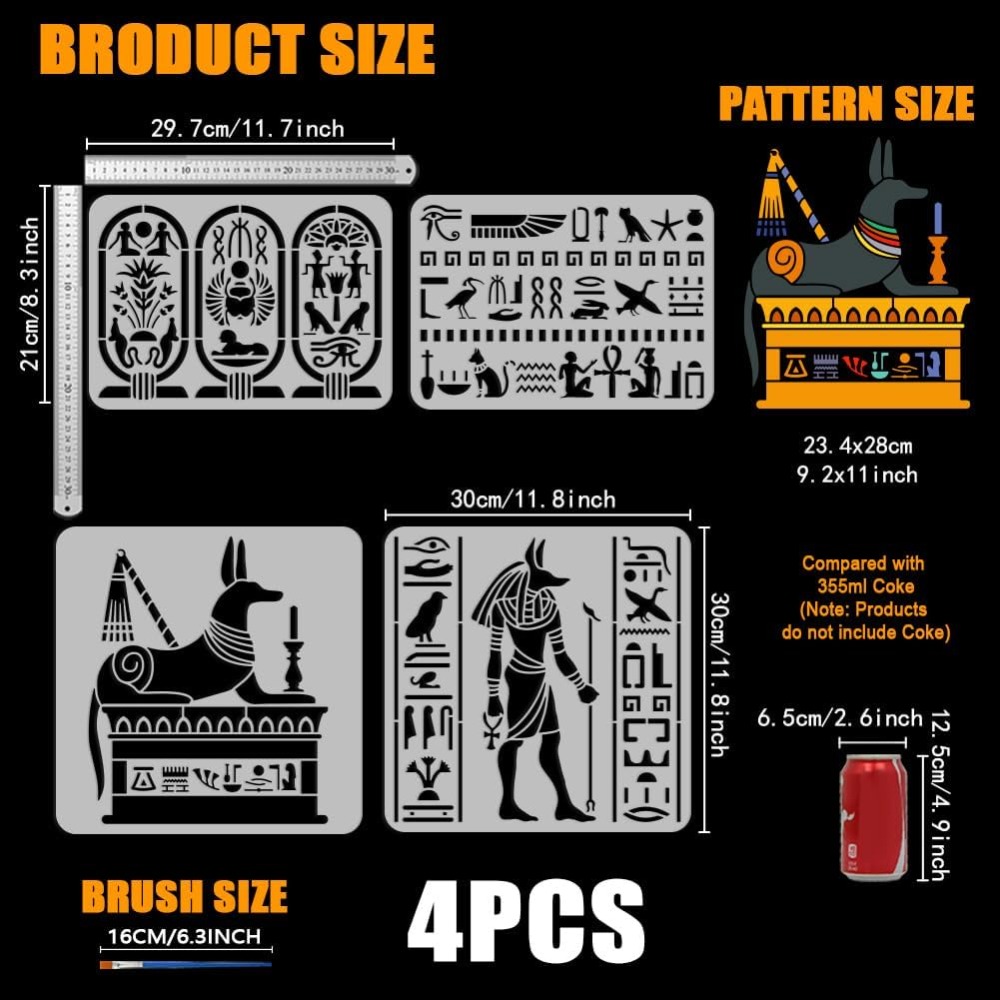 4 PCS Egyptian Symbols Stencil - Paint Brush recension och pris