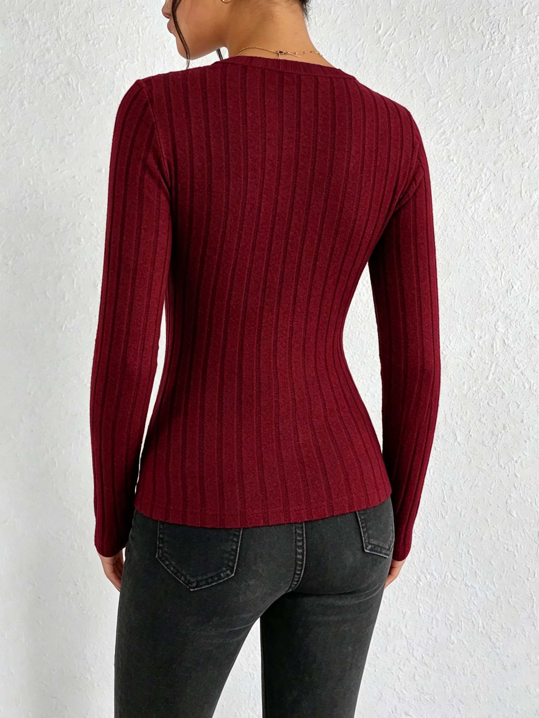 Women Solid V‑Neck Ribbed Knit - Wallpaper recension och pris