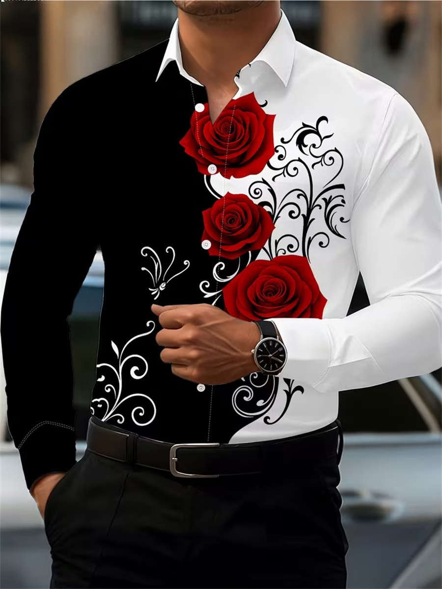 Men's Red Rose Print Long-Slee - Wallpaper recension och pris