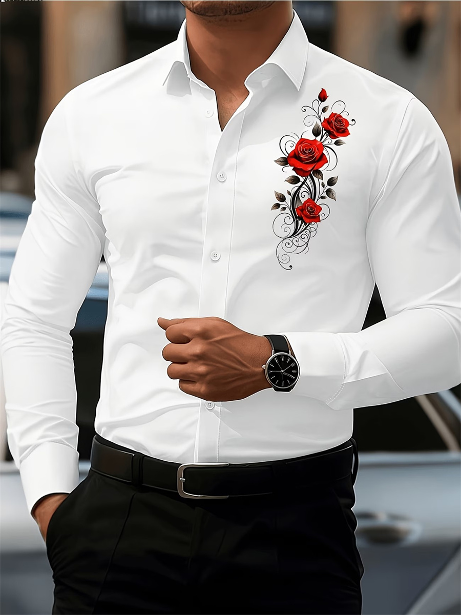 Men's Red Rose Print Long-Slee - Wallpaper recension och pris