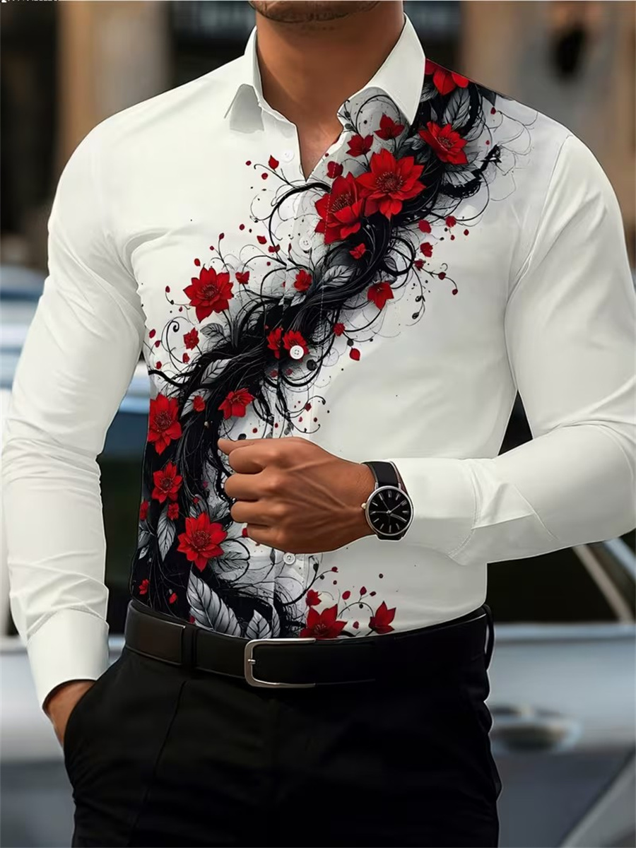 Men's Red Rose Print Long-Slee - Wallpaper recension och pris