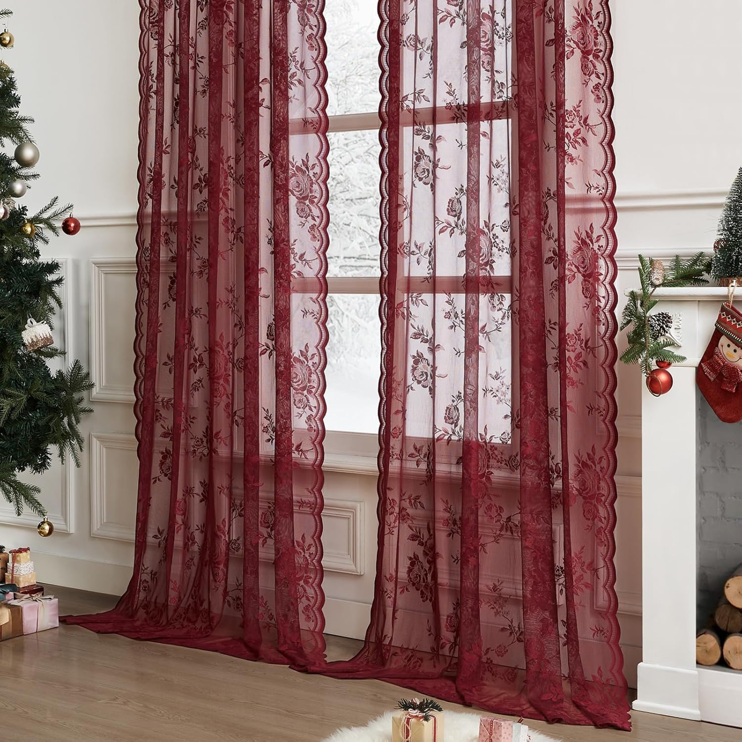 1 PC Burgundy Lace Curtains 45 - Curtain Rods recension och pris